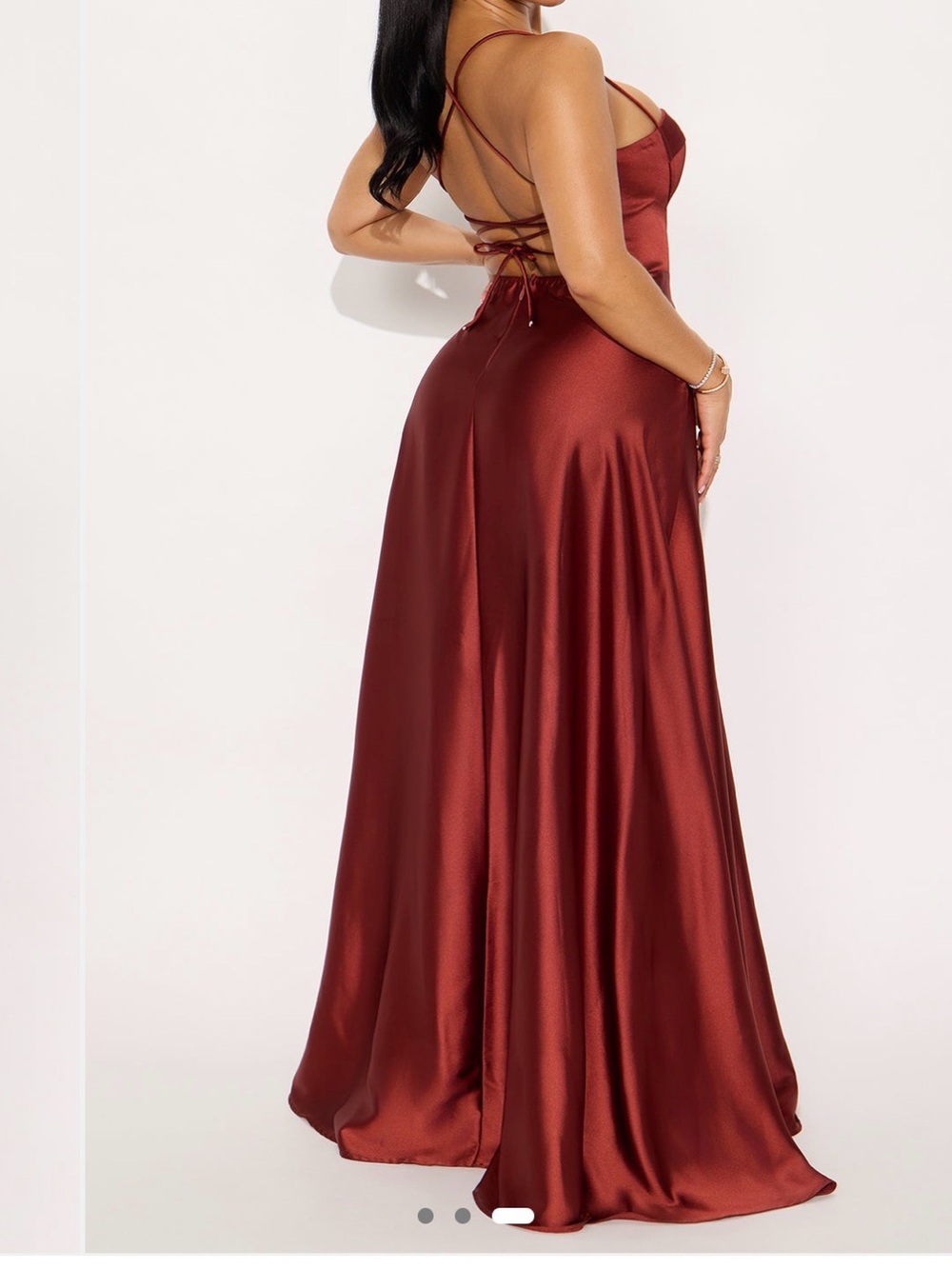 Fashion Nova Satin Burgundy Lace-Up Back Prom Gown